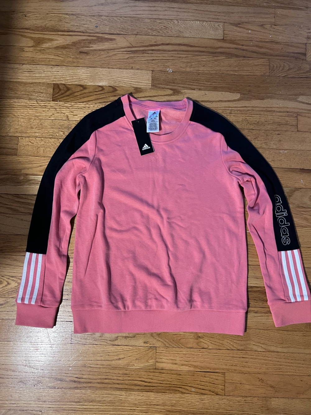 adidas Men’s Pink Crewneck Sweater with Black Sleeves